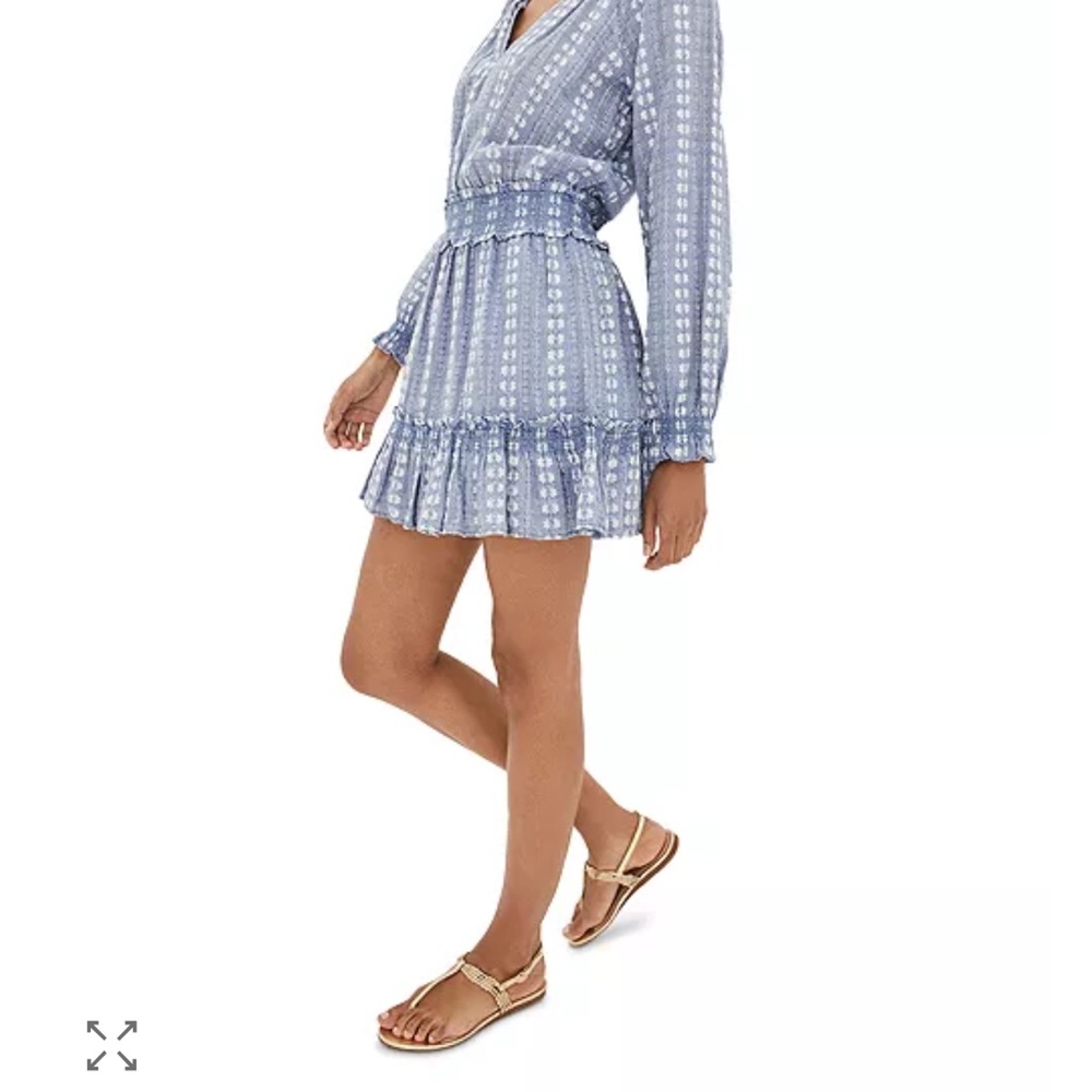 Veronica Beard Espie Smocked Blue Patterned Women's Dress